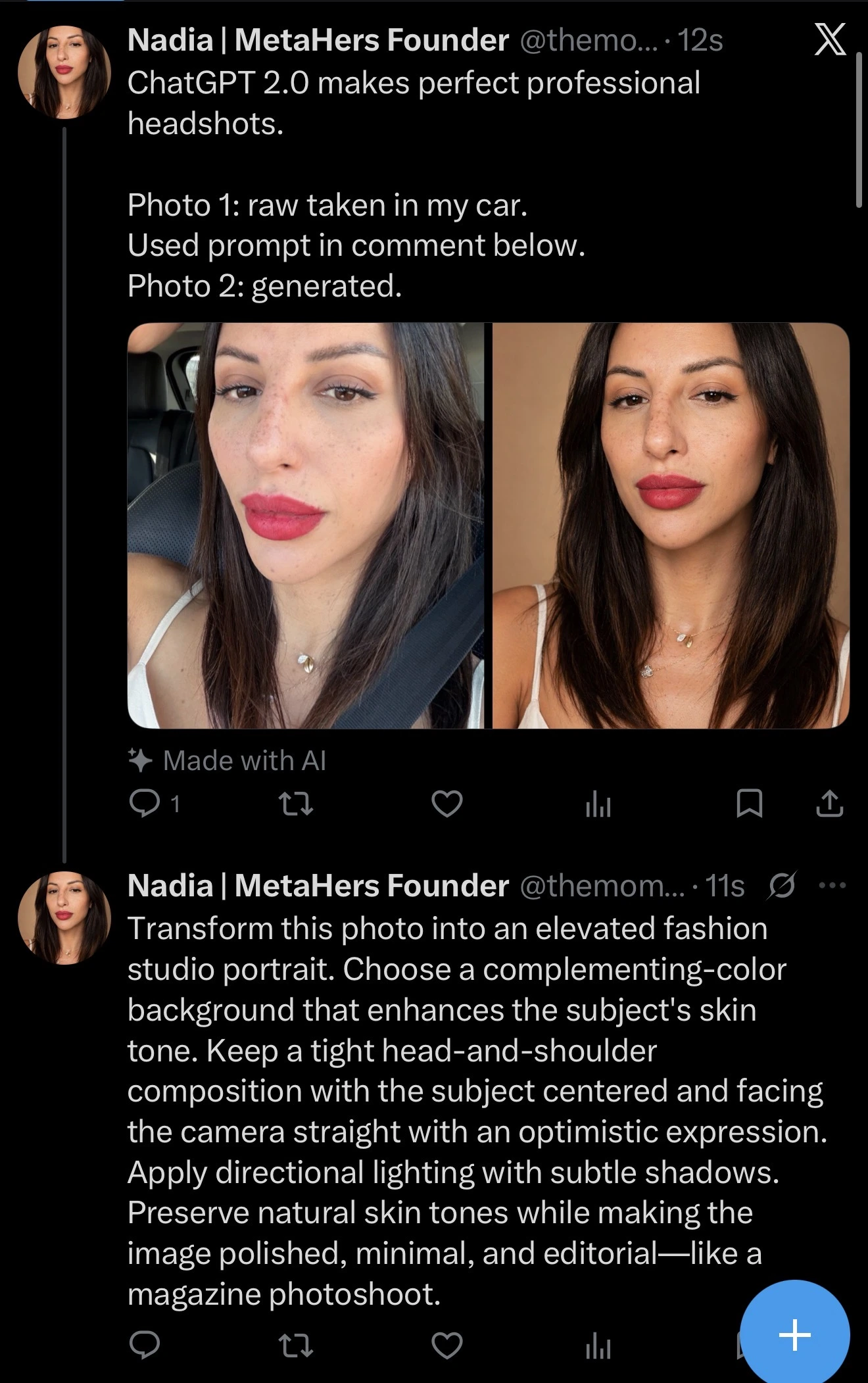 Car selfie transformed into studio portrait using one ChatGPT Images 2.0 prompt